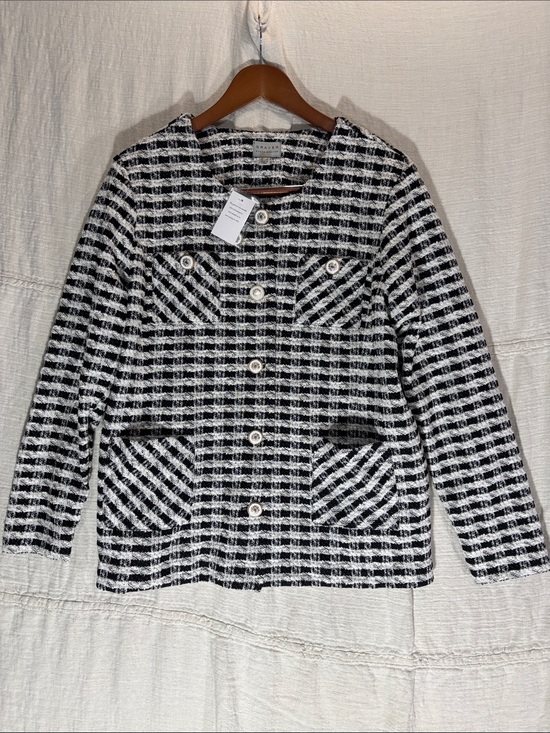 Susan Graver Jackets & Blazers - Susan Graver NWT Black and White Plaid Tweed Jacket Blazer L
